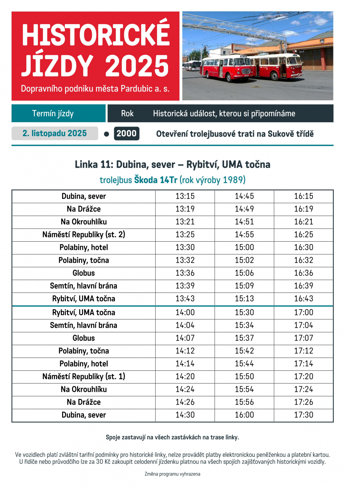 2.11.2025 - jízdy trolejbusu 14Tr - 25 let tratě na Sukově třídě - obrázek