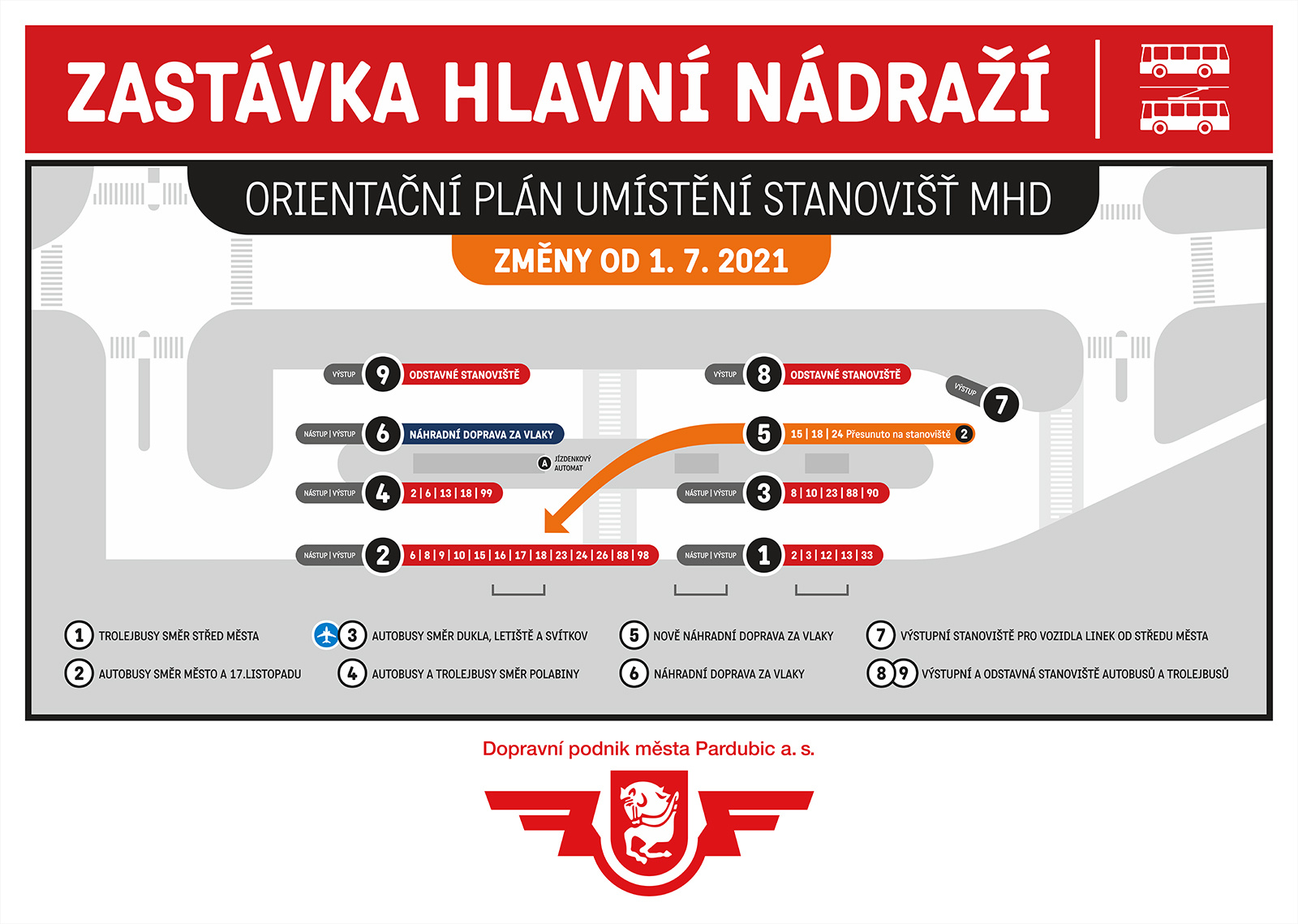 Změna nástupiště na hlavním nádraží pro linky 15, 18 a 24 - obrázek