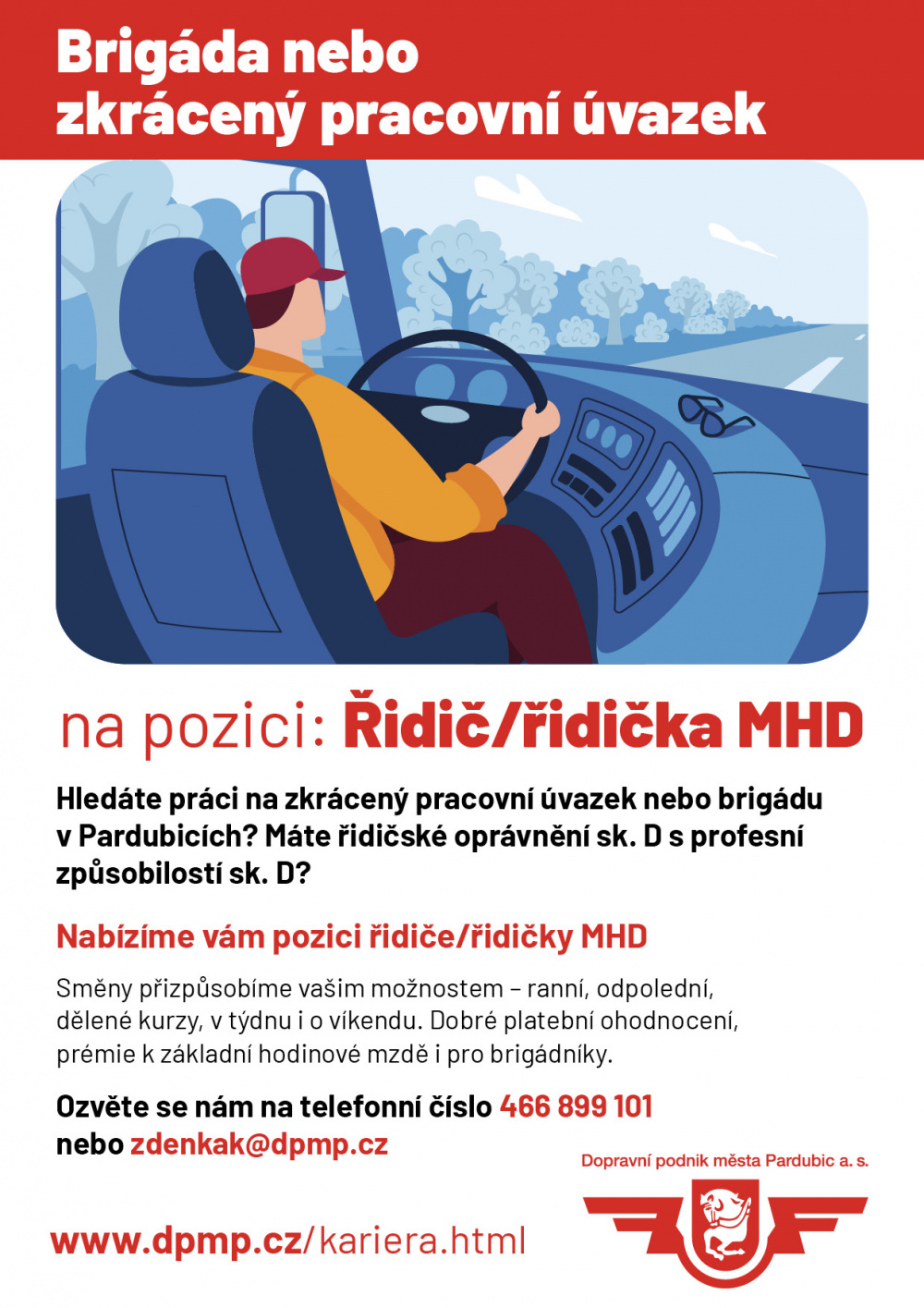 Leták brigáda nebo zkrácený pracovní úvazek na pozici Řidič/řidička MHD